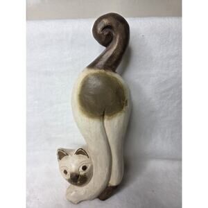Hand Carved Wooden Cat Stretching 12" Gold Accents